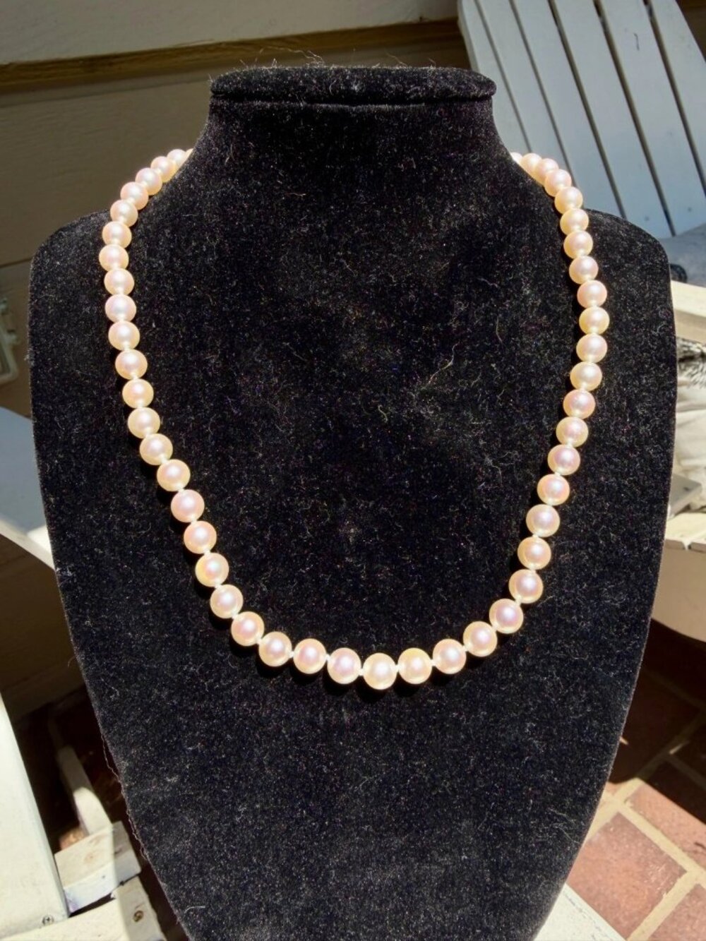 6.5x7mm Bright White Saltwater Akoya Pearl Necklace w Box & Certificate